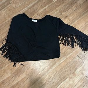 Kendall and Kylie Black Sweater with Frayed Sleeves